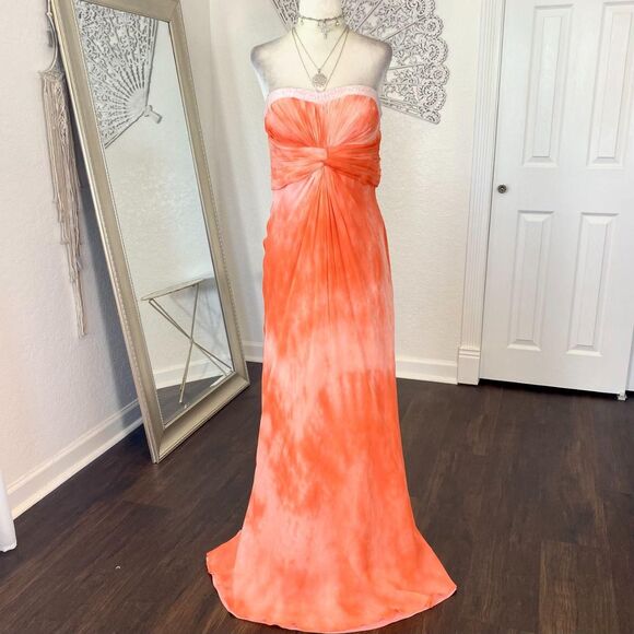 Aidan Mattox Dresses & Skirts - Aidan Mattox Early 2000's Ethereal Tie Dye Orange Silk Beaded Prom Formal Dress